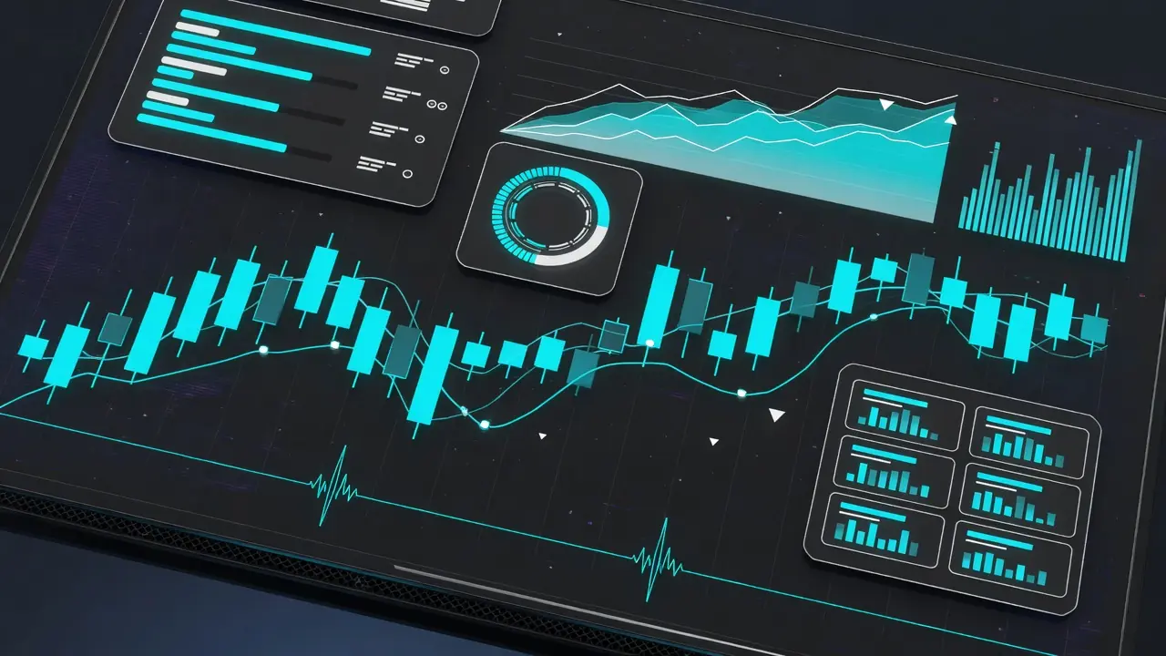 Digitales Dashboard mit Kryptowährungs-Kursen und Casino-Statistiken
