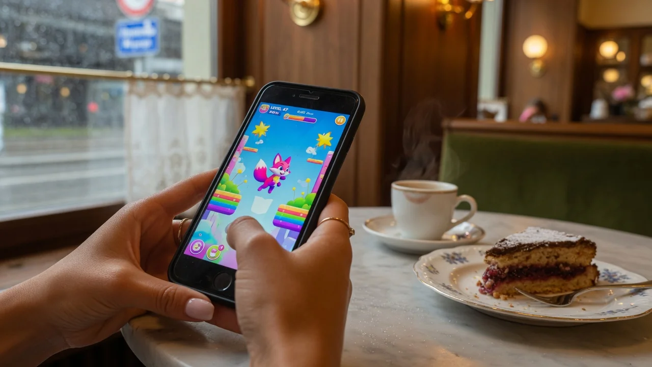 Person nutzt Smartphone im Café