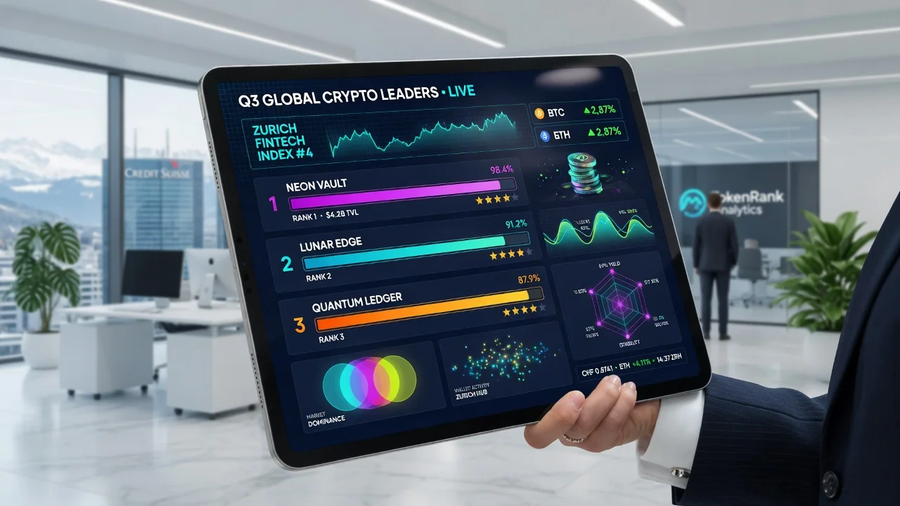 Tablet mit digitalem Ranking-Interface und Kryptowährungsdaten